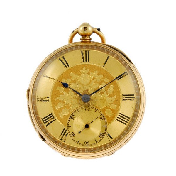 An 18ct yellow gold open face pocket watch.: An open face pocket watch. 18ct yellow gold case, hallmarked London 1876 with personal dedication to inner case back. Numbered 531. Unsigned key wind full plate fusee and chain movement with ratchet t