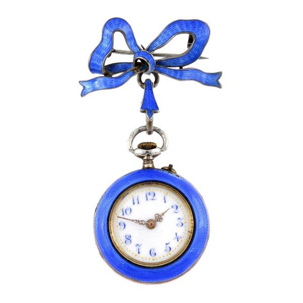 A white metal open face fob watch. (1 of 4)