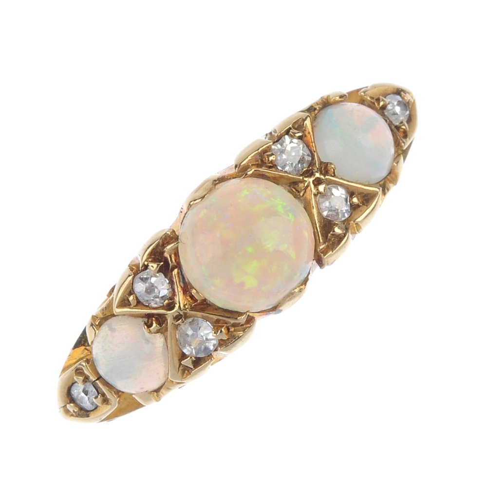 An Edwardian opal and diamond ring. (1 of 3)