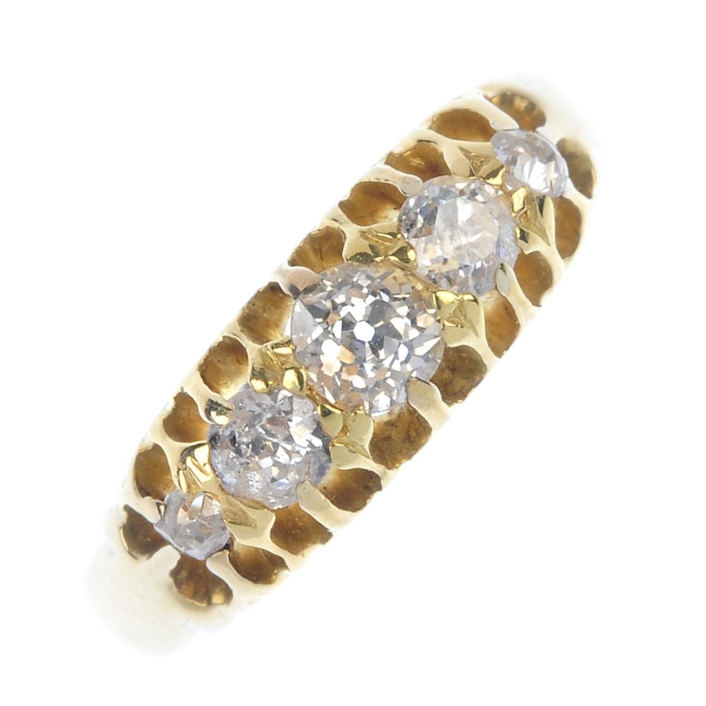 An early 20th century 18ct gold diamond five-stone (1 of 3)