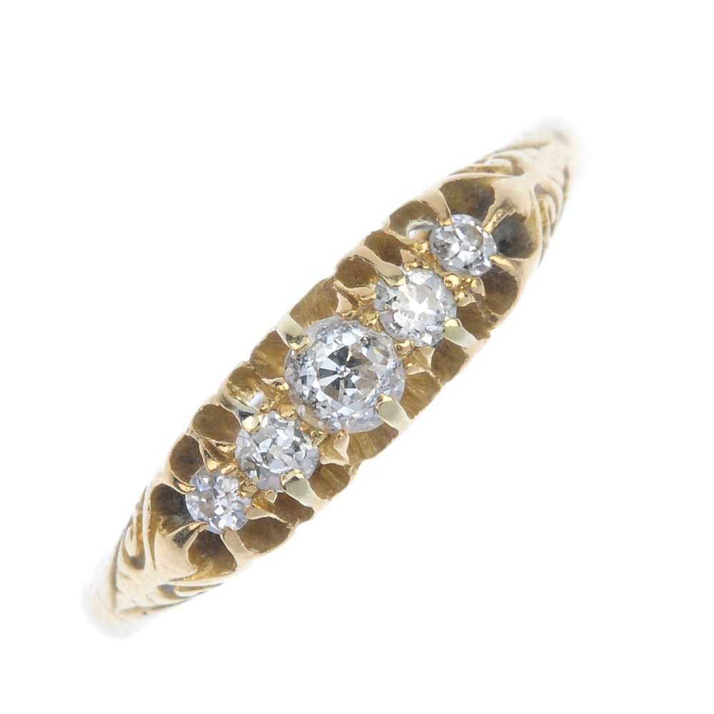 An early 20th century 18ct gold diamond five-stone (1 of 3)