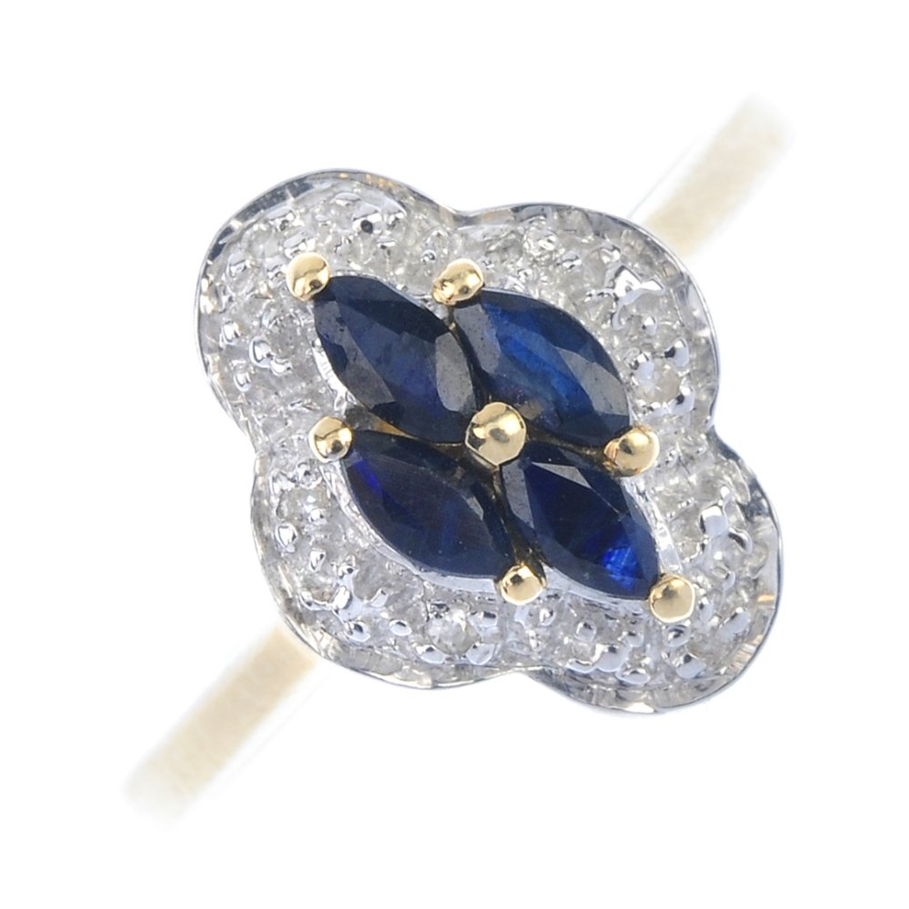 A 9ct gold sapphire and diamond dress ring. (1 of 3)