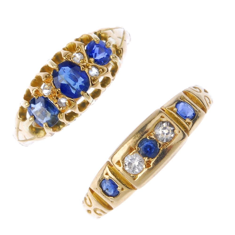 Two early 20th century 18ct gold diamond and sapphire (1 of 3)