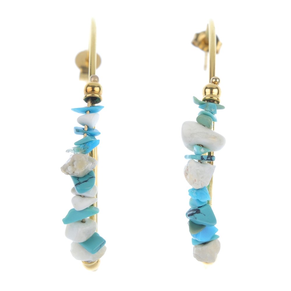 LINKS OF LONDON - a pair of 18ct gold ear hoops.: LINKS OF LONDON - a pair of 18ct gold ear hoops. Each designed as a gold hoop, with a free-form howlite and dyed howlite line. Maker's marks for Links of London. Hallmarks for Edinburgh, 2005. Diamete