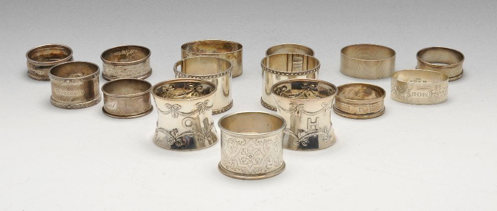 A selection of 15 various napkin rings many engraved. (1 of 9)
