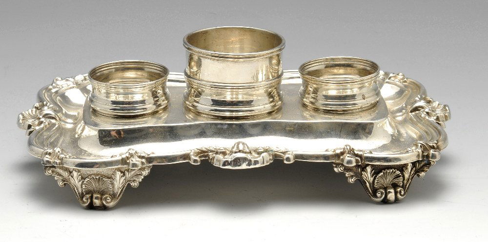 An early Victorian silver desk ink stand. (1 of 5)