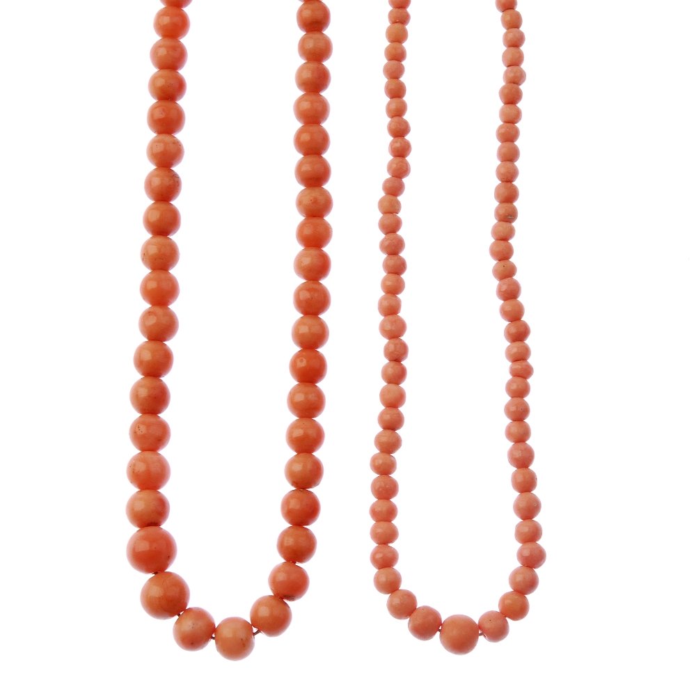 Two coral bead necklaces. (1 of 2)