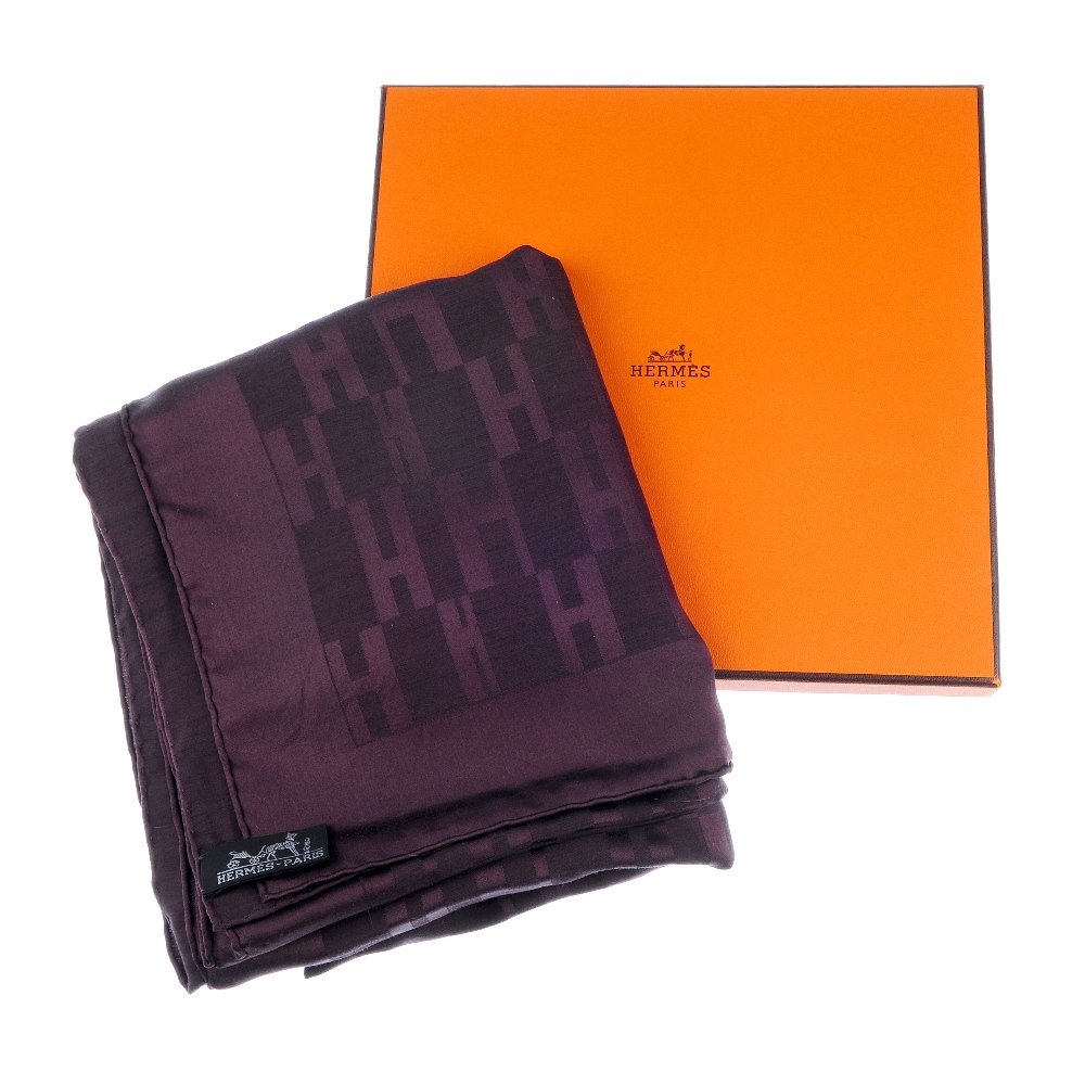 HERMES - a wool silk blend 'Facinnee Grand H' scarf. (1 of 3)