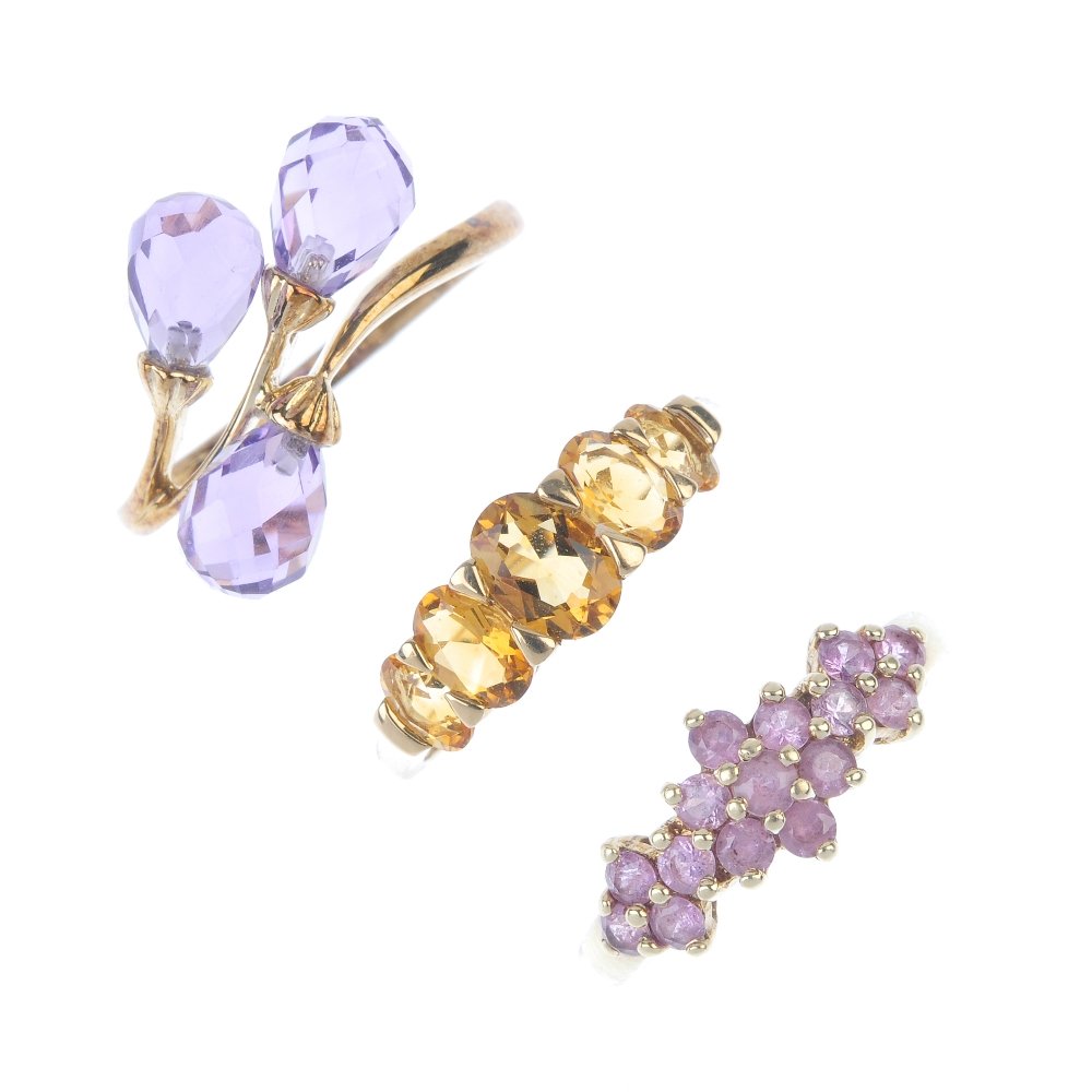 A selection of three 9ct gold gem-set rings. (1 of 3)