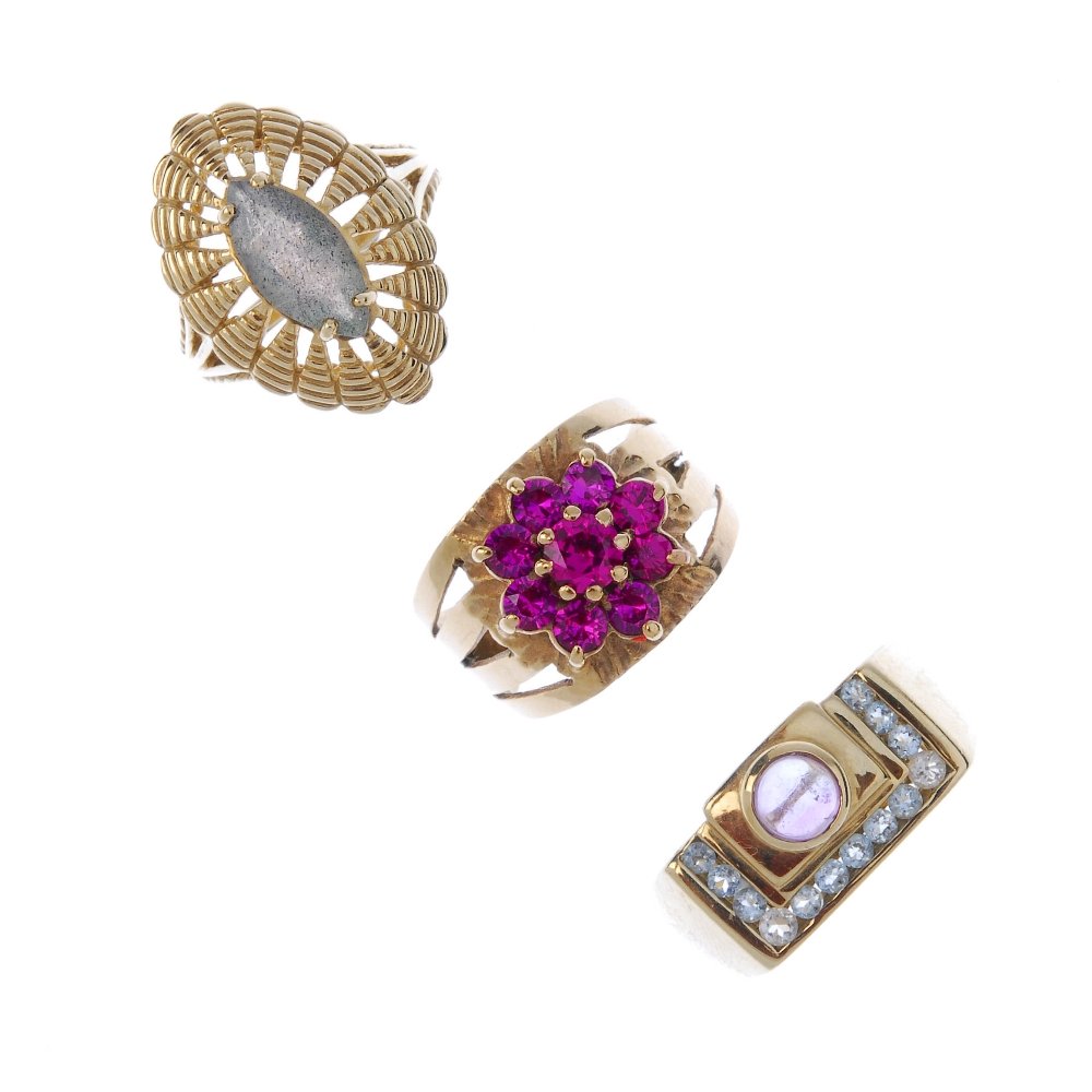 A selection of three gem-set dress rings. (1 of 4)