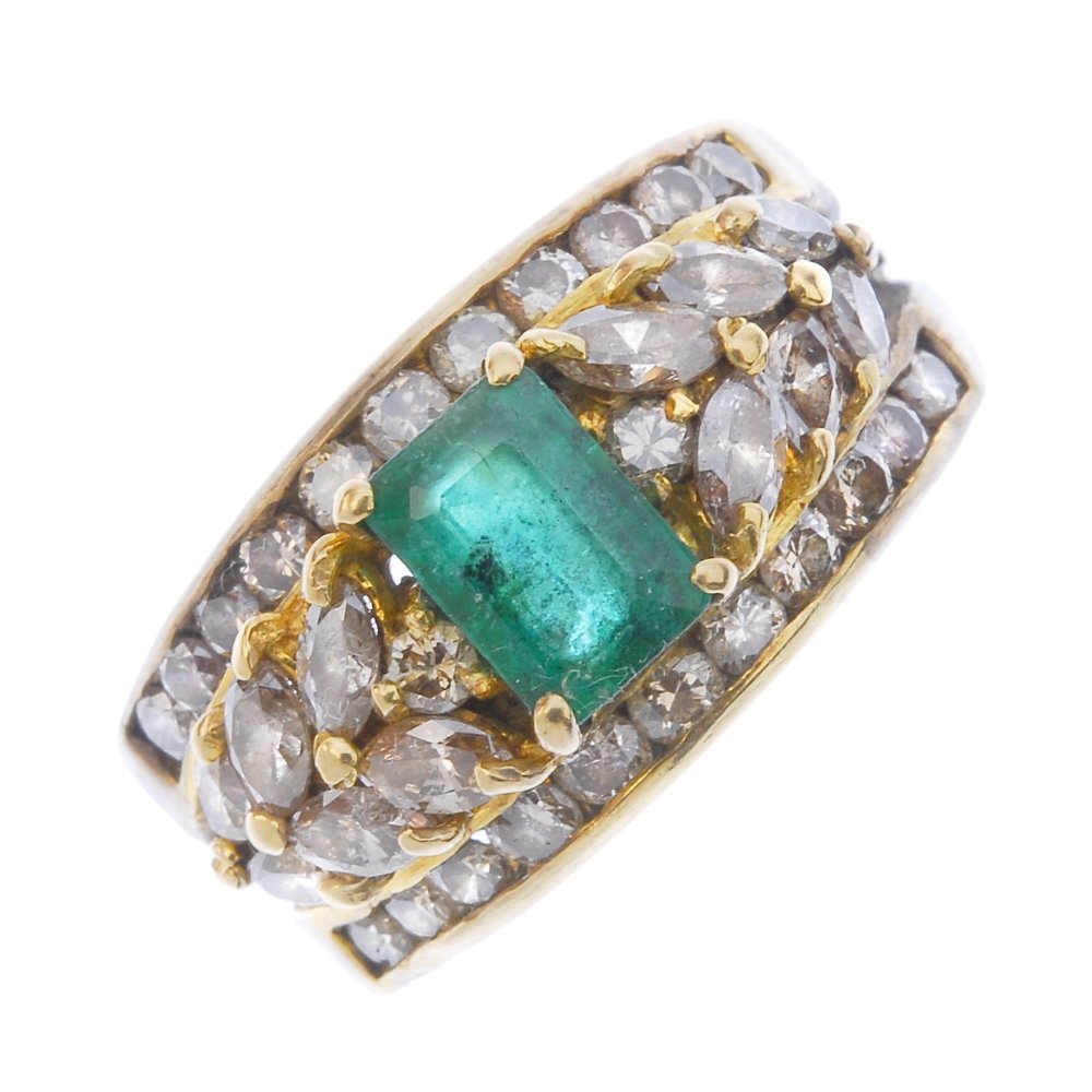 An emerald and diamond dress ring. (1 of 4)