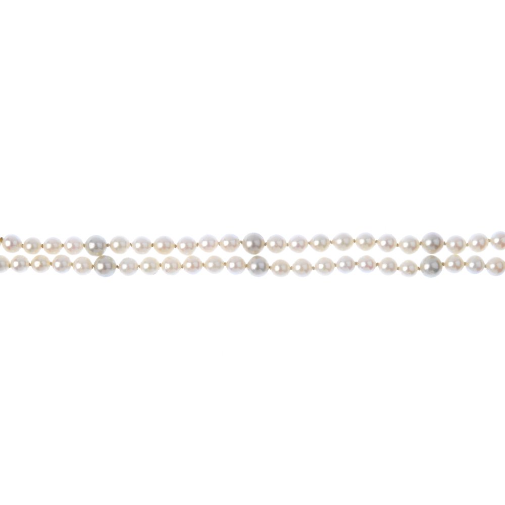 A cultured pearl double-row bracelet, with 14ct gold (1 of 2)