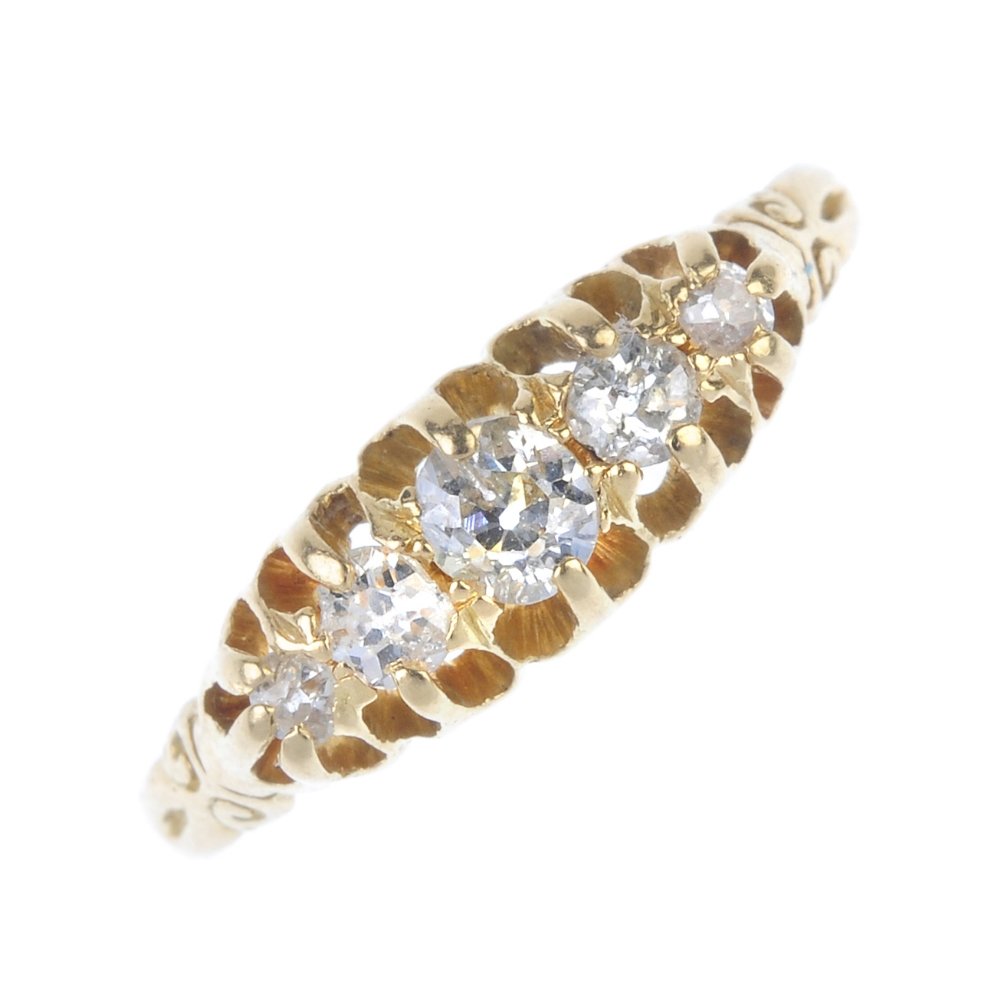 An Edwardian 18ct gold diamond five-stone ring. (1 of 3)