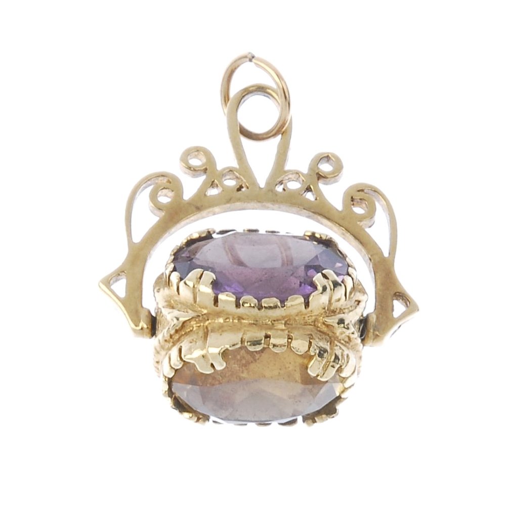 A 9ct gold gem-set swivel fob pendant. (1 of 4)
