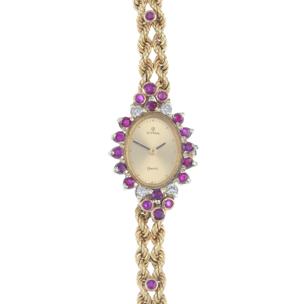 A lady's ruby and diamond cocktail watch. (1 of 3)