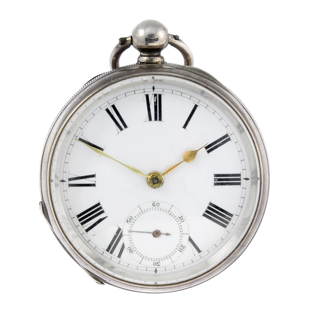 A silver open face pocket watch by Waltham with a white (1 of 4)