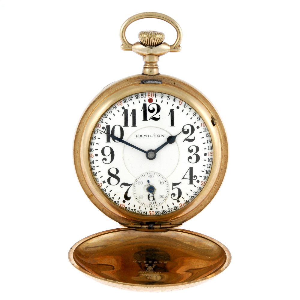 A gold plated full hunter pocket watch by Hamilton. (1 of 4)