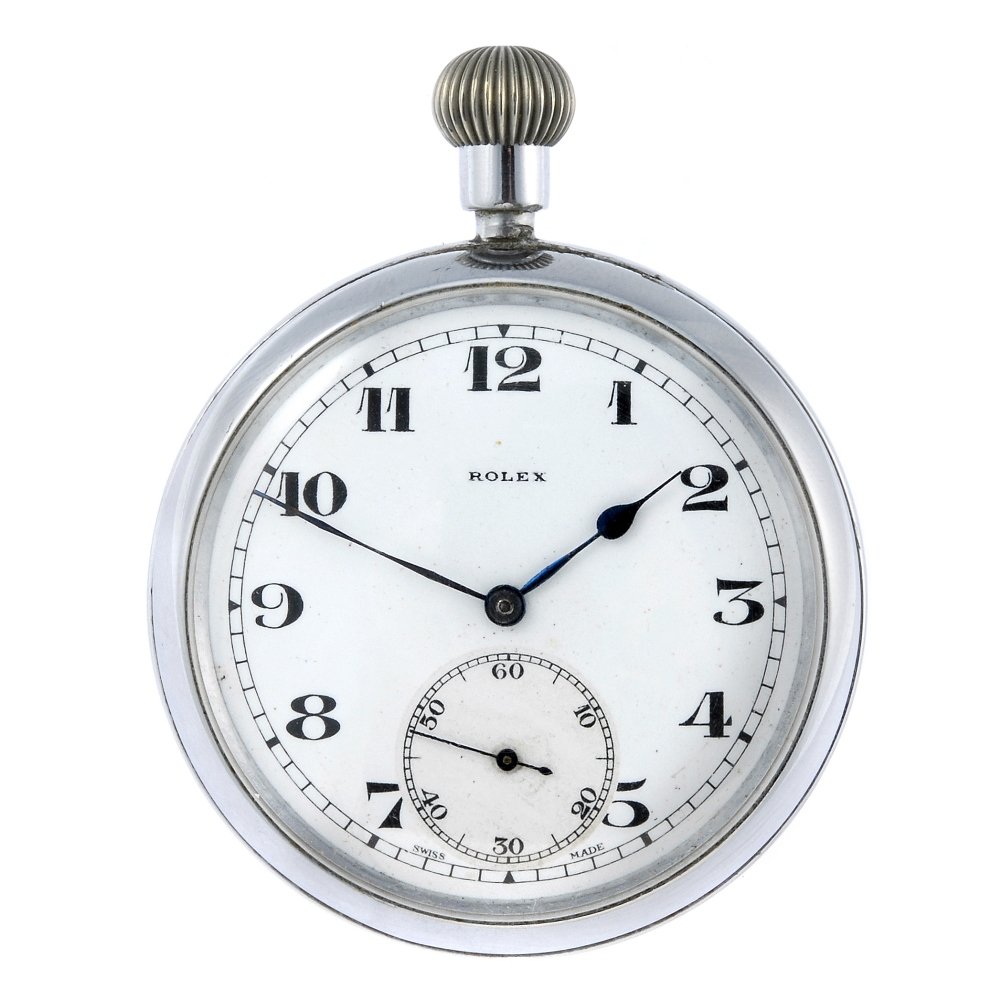A nickel plated open face military issue pocket watch (1 of 3)