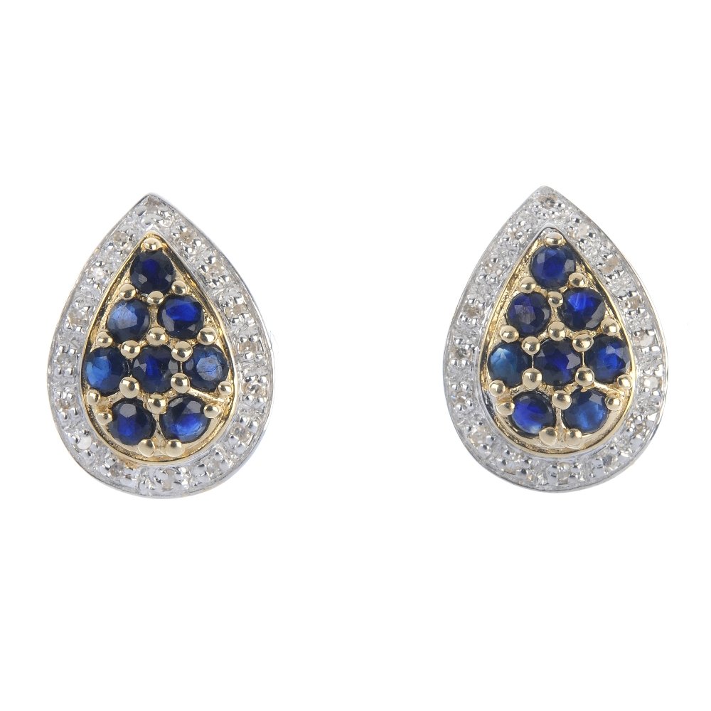 A pair of 9ct gold sapphire and diamond cluster ear (1 of 2)