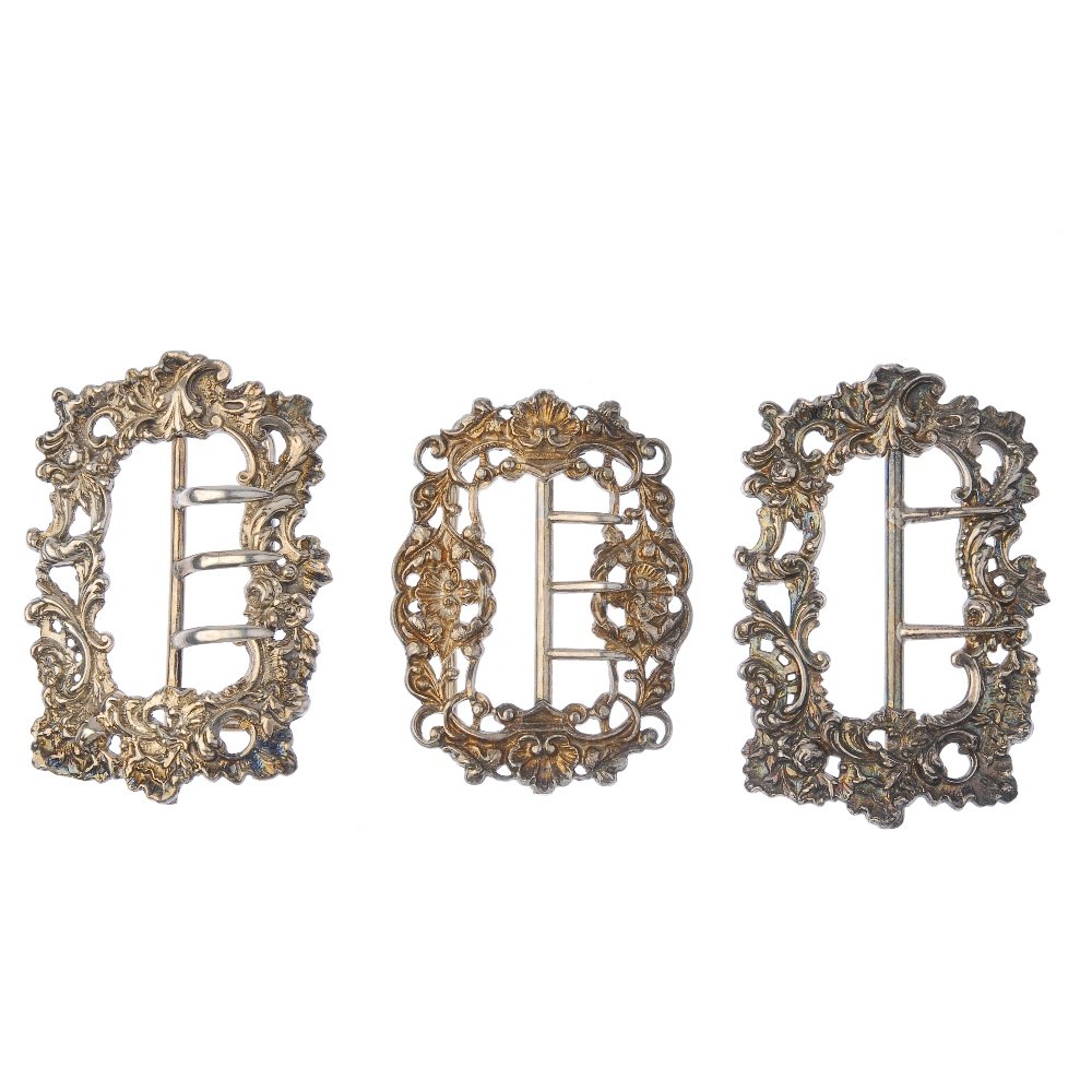 Three late Victorian silver belt buckles. (1 of 2)
