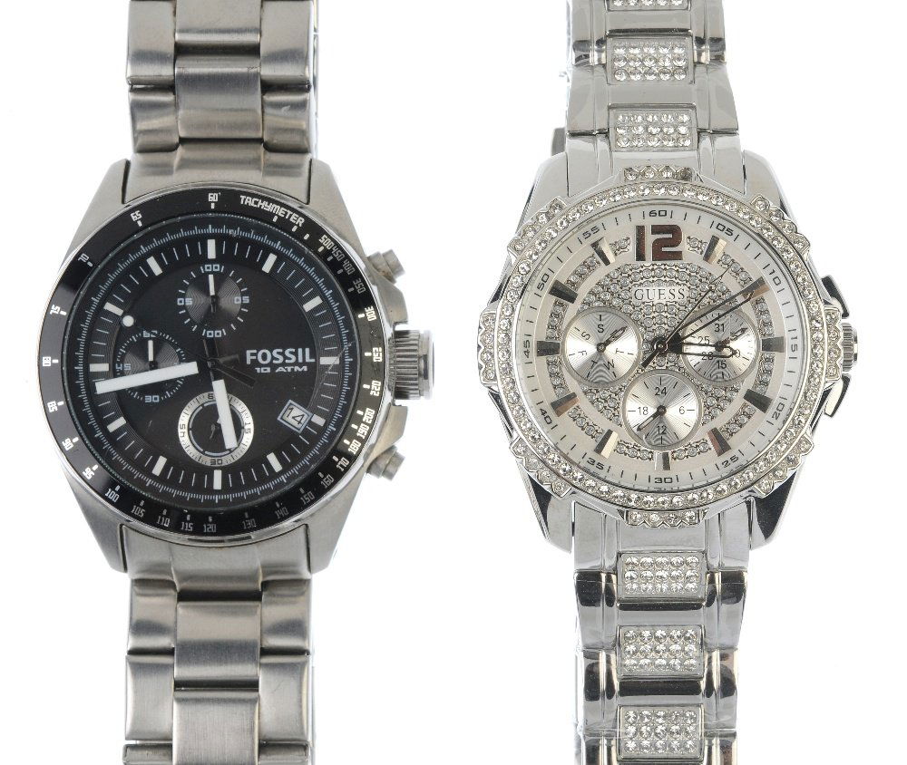 A large bag of various wrist watches, including DKNY,: A large bag of various wrist watches, including examples by DKNY, Guess etc. All recommended for spares and repairs purposes only. Approximately 100.