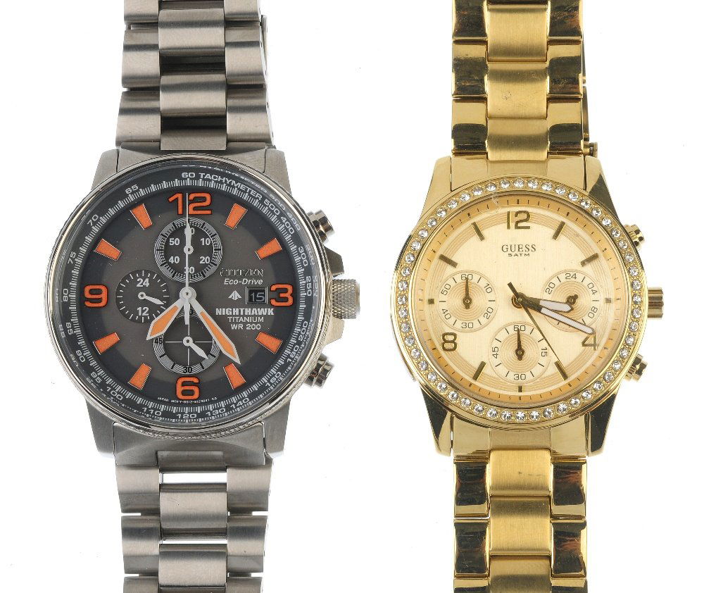 A large bag of various wrist watches, including DKNY,: A large bag of various wrist watches, including examples by DKNY, Guess etc. All recommended for spares and repairs purposes only. Approximately 100.