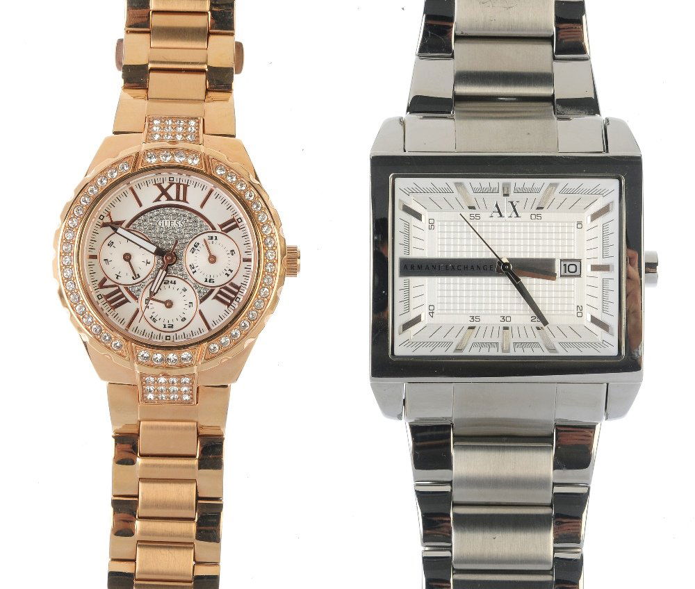 A large bag of various wrist watches, including DKNY,: A large bag of various wrist watches, including examples by DKNY, Guess etc. All recommended for spares and repairs purposes only. Approximately 100.