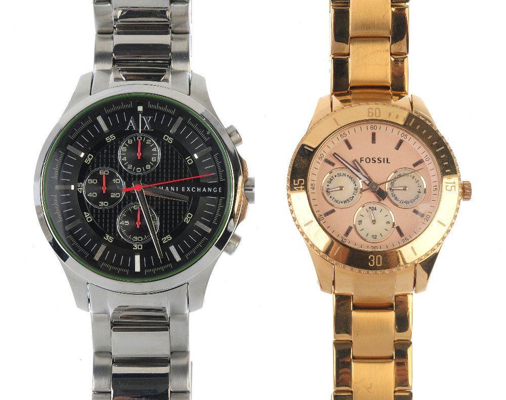 A large bag of various wrist watches, including DKNY,: A large bag of various wrist watches, including examples by DKNY, Guess etc. All recommended for spares and repairs purposes only. Approximately 100.