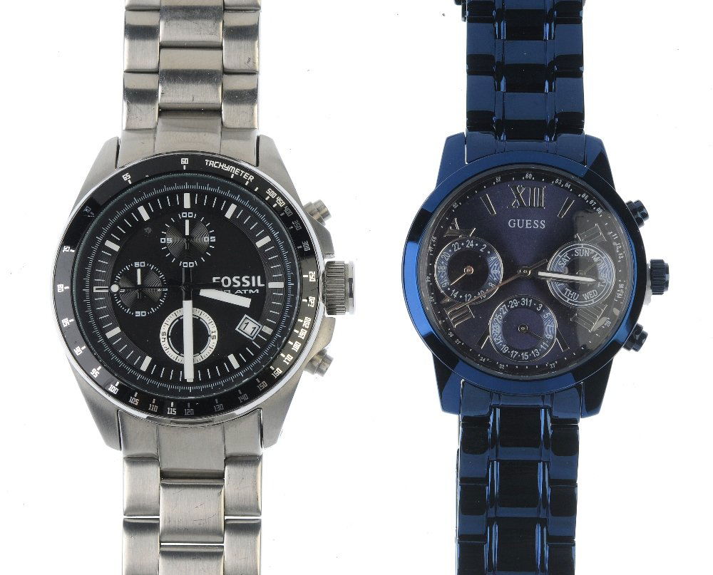 A large bag of various wrist watches, including DKNY,: A large bag of various wrist watches, including examples by DKNY, Guess etc. All recommended for spares and repairs purposes only. Approximately 100.