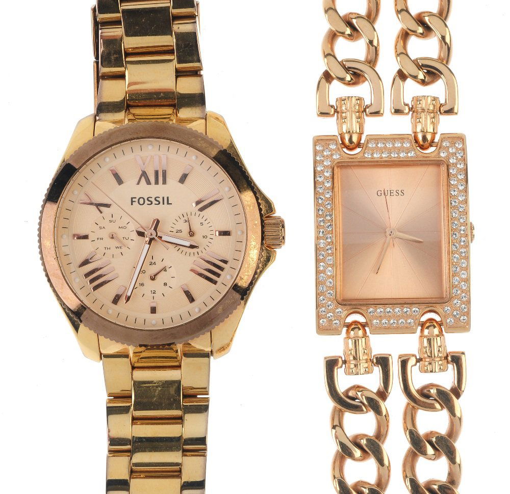 A large bag of various wrist watches, including DKNY,: A large bag of various wrist watches, including examples by DKNY, Guess etc. All recommended for spares and repairs purposes only. Approximately 100.