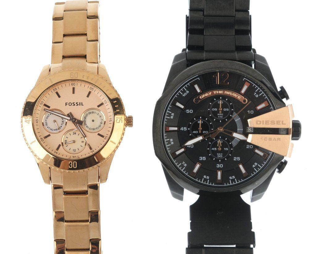 A large bag of various wrist watches, including DKNY,: A large bag of various wrist watches, including examples by DKNY, Guess etc. All recommended for spares and repairs purposes only. Approximately 100.