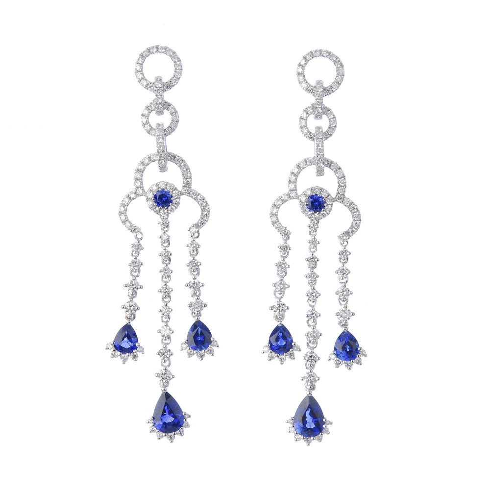 A pair of sapphire and diamond ear pendants. (1 of 2)