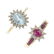 A selection of four 9ct gold diamond and gem-set rings.