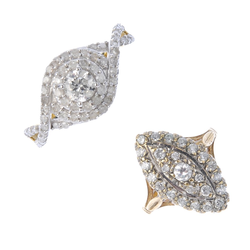 A selection of two 9ct gold diamond and gem-set rings. (1 of 3)
