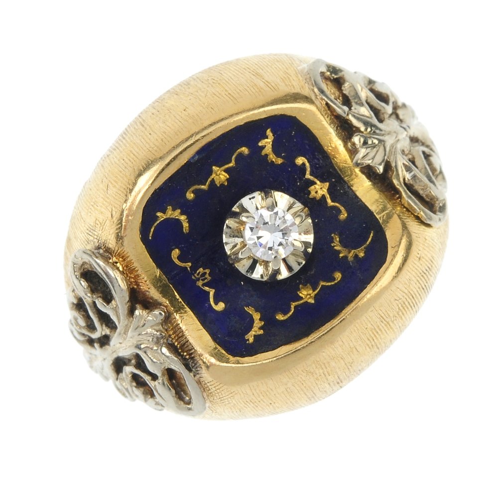 A diamond and enamel ring. (1 of 3)
