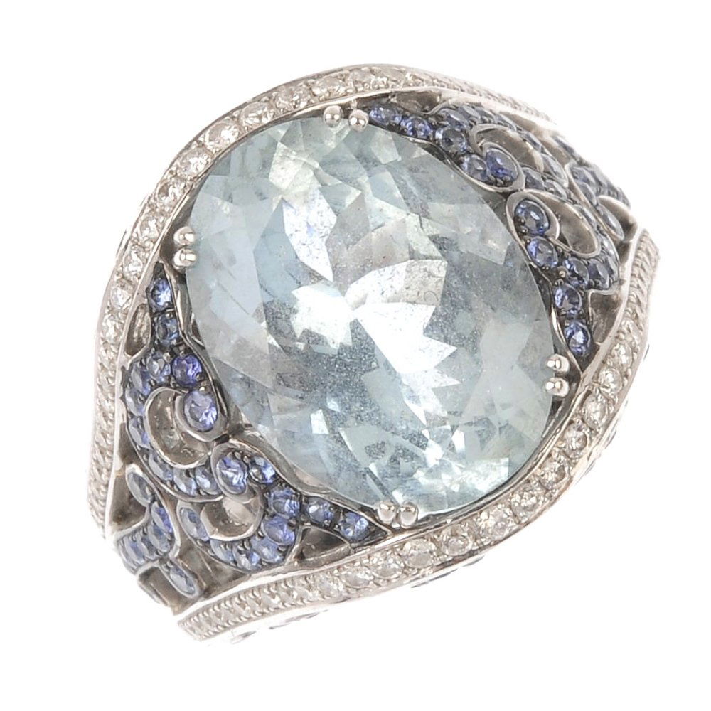 (3390-2-A) GARRARD & CO.- an 18ct gold aquamarine, (1 of 4)