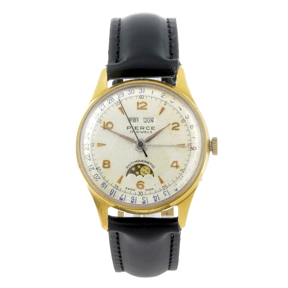 PIERCE - a gentleman's triple date wrist watch. Gold (1 of 4)
