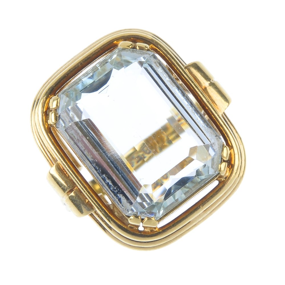 A mid 20th century 14ct gold aquamarine single-stone (1 of 3)