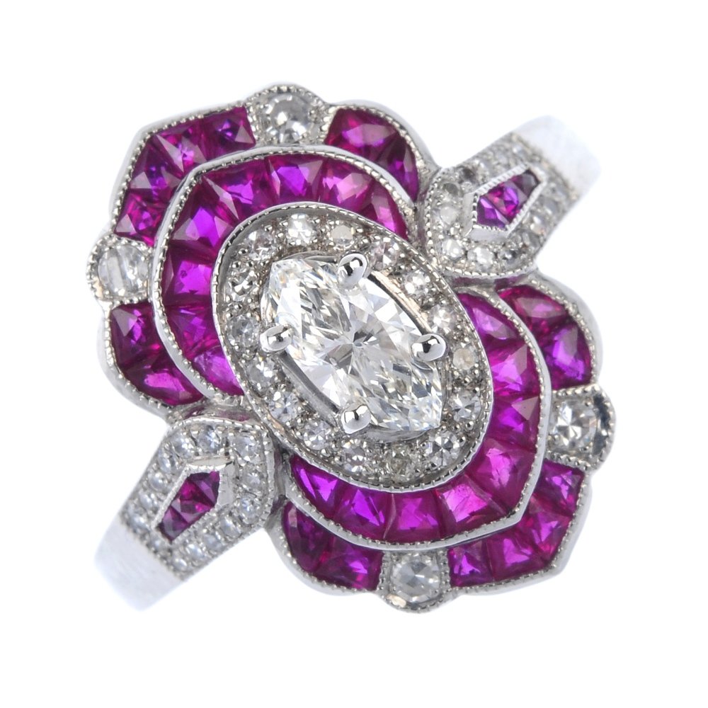 A ruby and diamond dress ring. The marquise-shape (1 of 3)