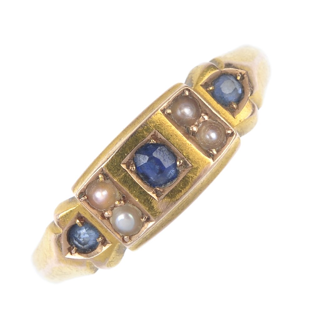 A mid Victorian 15ct gold sapphire and split pearl (1 of 3)
