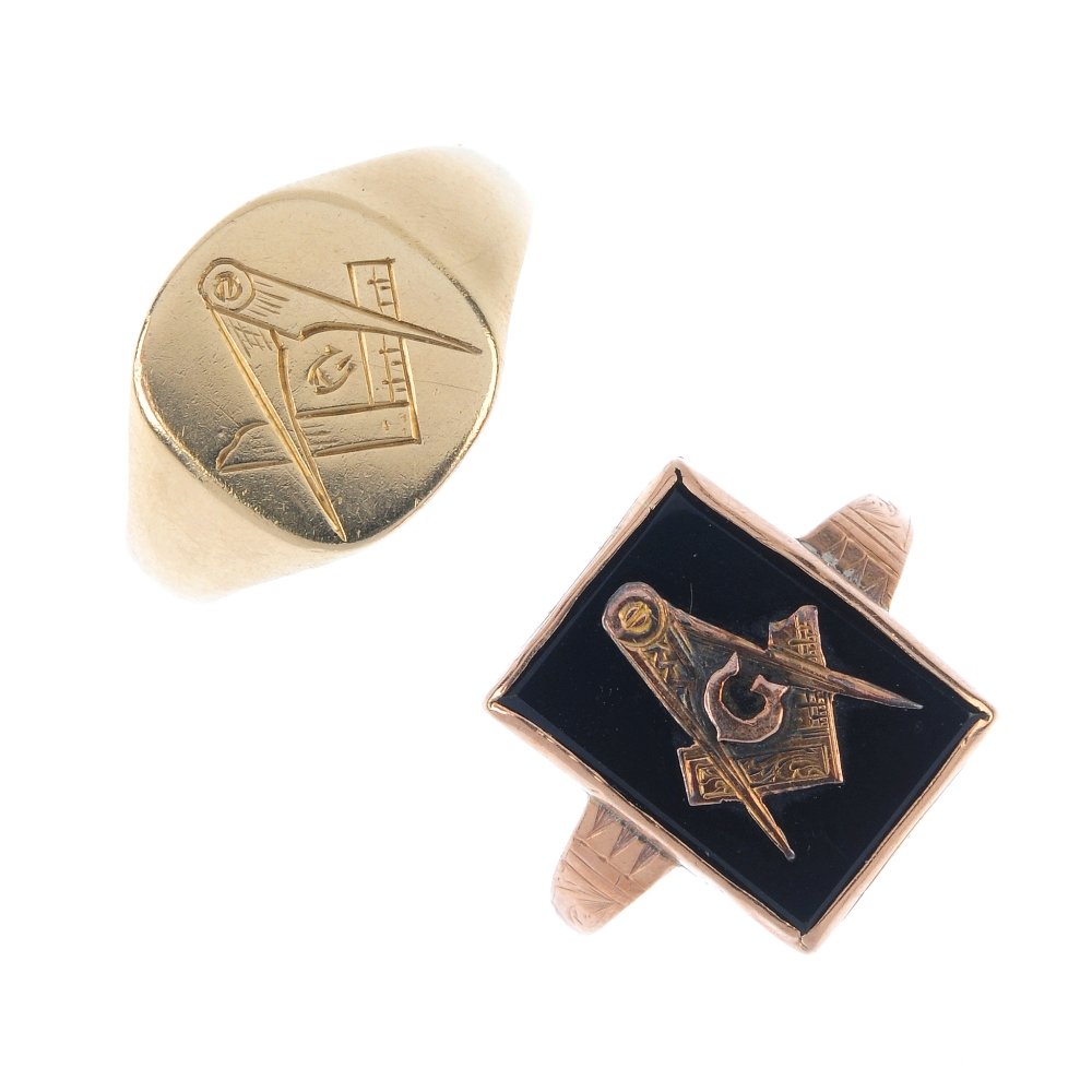 Two 9ct gold Masonic rings. To include an early 20th (1 of 3)