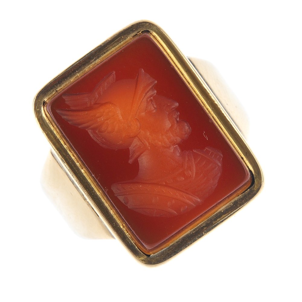 A gentleman's carnelian intaglio signet ring. The (1 of 3)