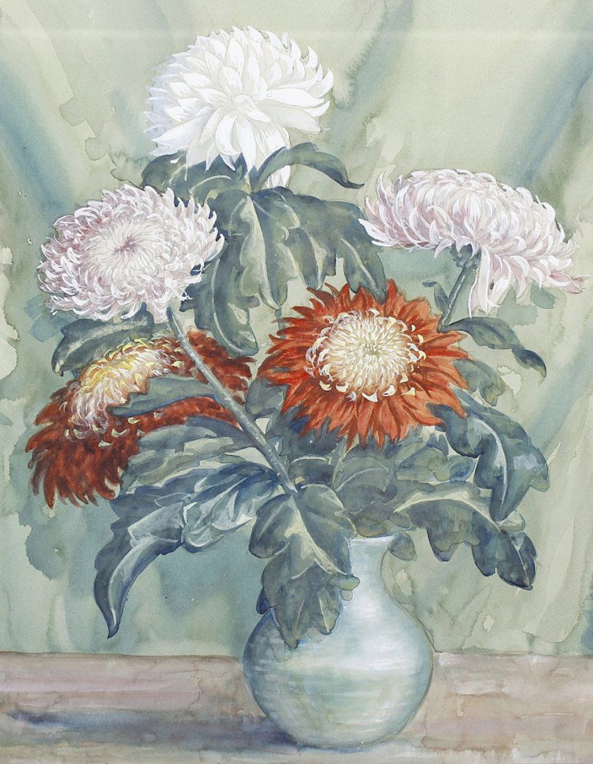 Two framed still lives of flowers. The first a: Two framed still lives of flowers. The first a watercolour signed John Walker, 13.5 x 12.75 (34.5cm x 32.5cm), plus another watercolour signed S H Barnett 15 x 11.75 (38cm x 30cm). (2).