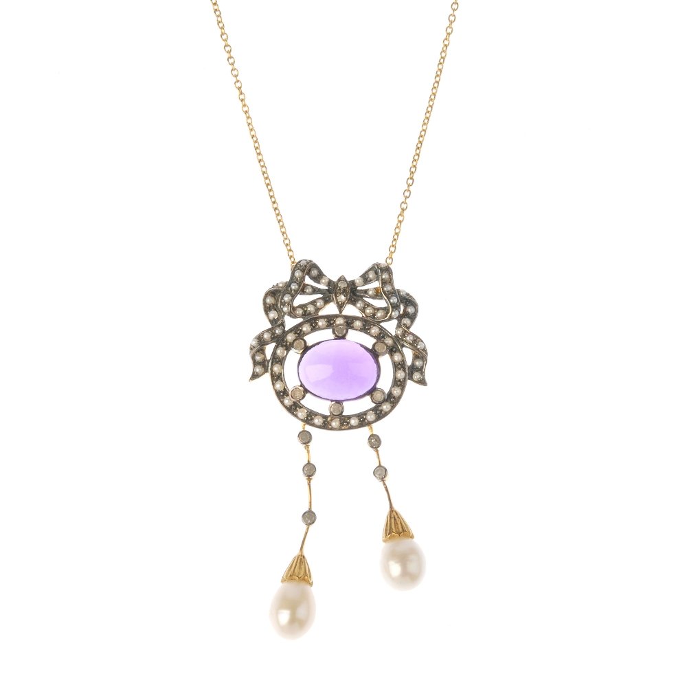 An amethyst, split pearl and diamond necklace. Designed (1 of 3)