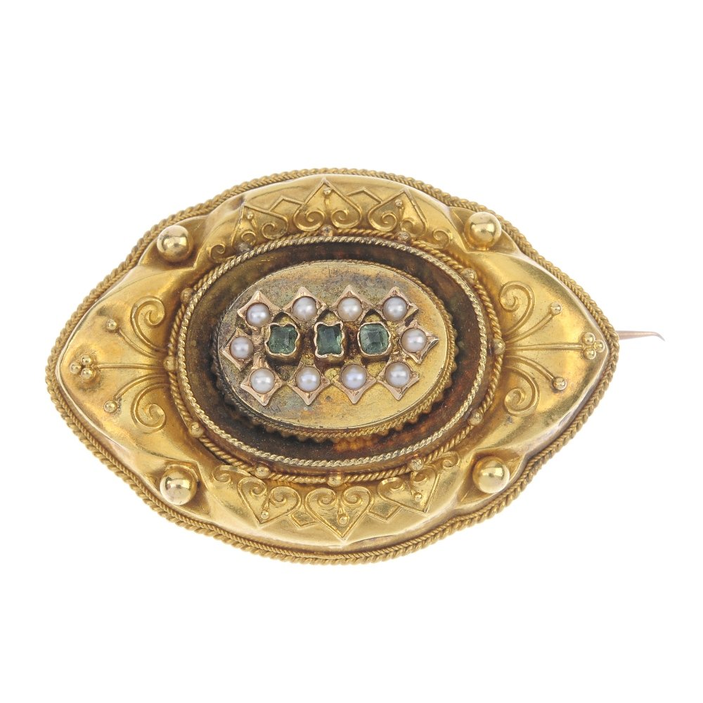 A late 19th century gold gem-set memorial brooch. Of (1 of 2)