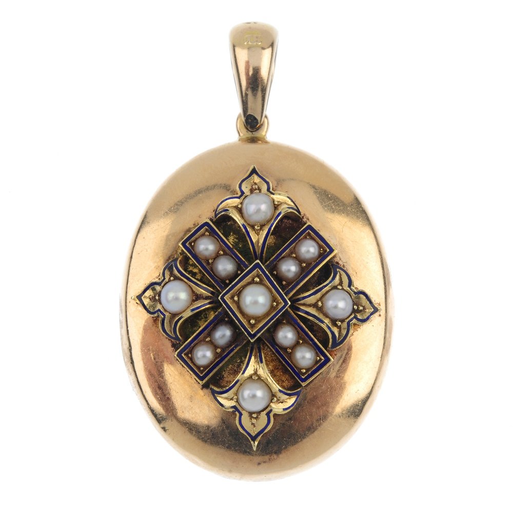 A late 19th century gold pearl locket. Of oval outline, (1 of 2)