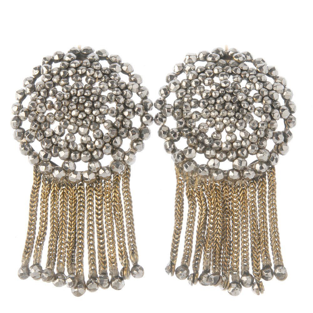 A pair of mid to late Victorian cut steel ear pendants. (1 of 2)