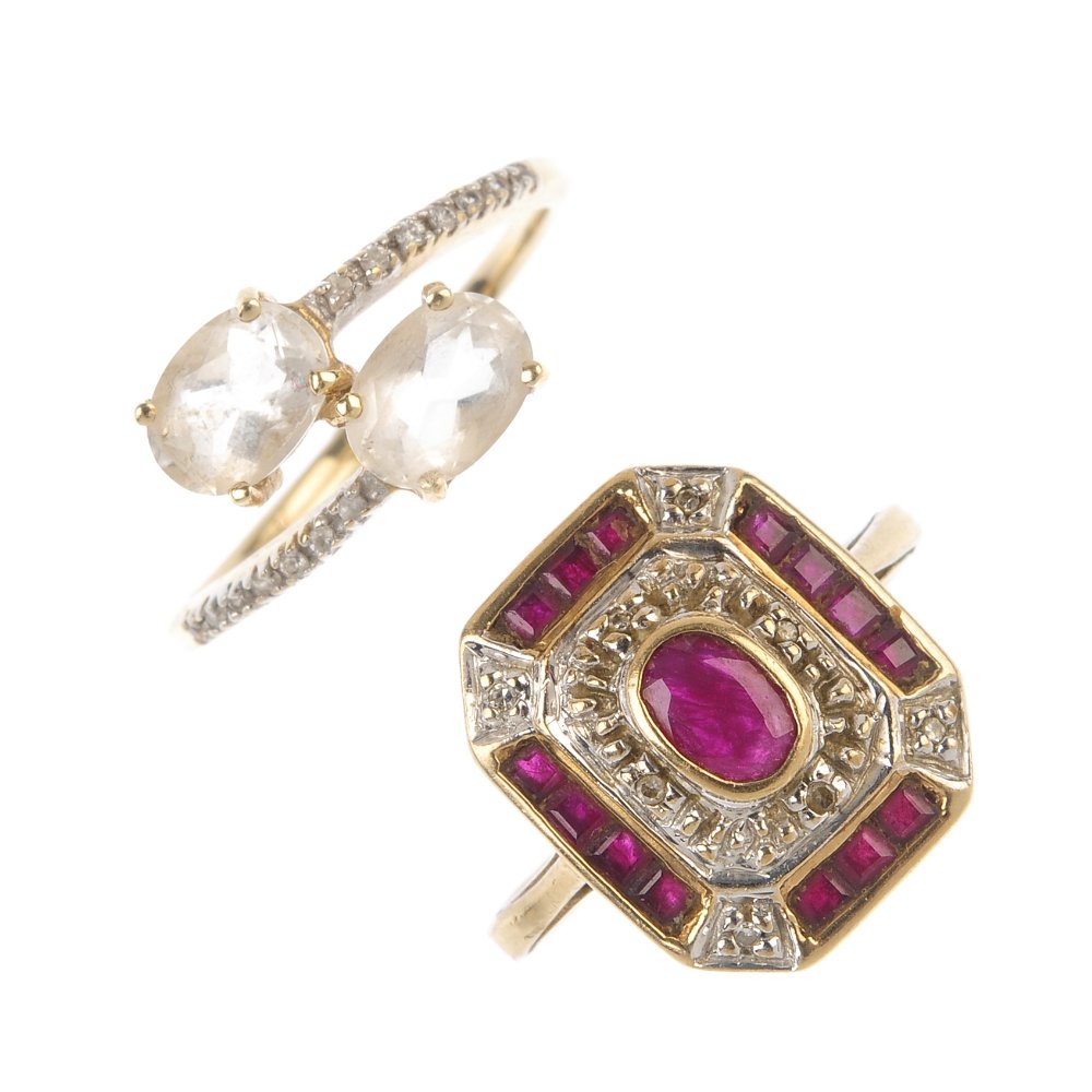 A selection of three 9ct gold diamond and gem-set (1 of 3)