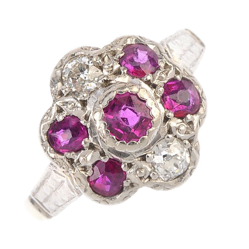 A mid 20th century 18ct gold ruby and diamond floral (1 of 3)