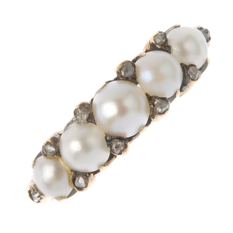 A late 19th century gold split pearl and diamond point (1 of 3)